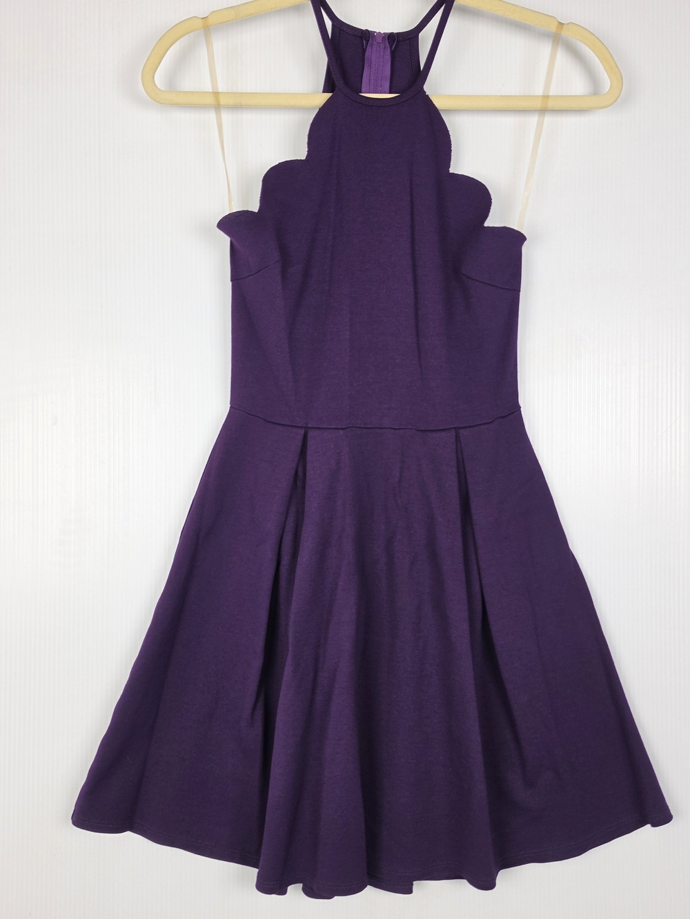 Women's Purple Scallop Halter Dress - Charlotte Russe Y2K